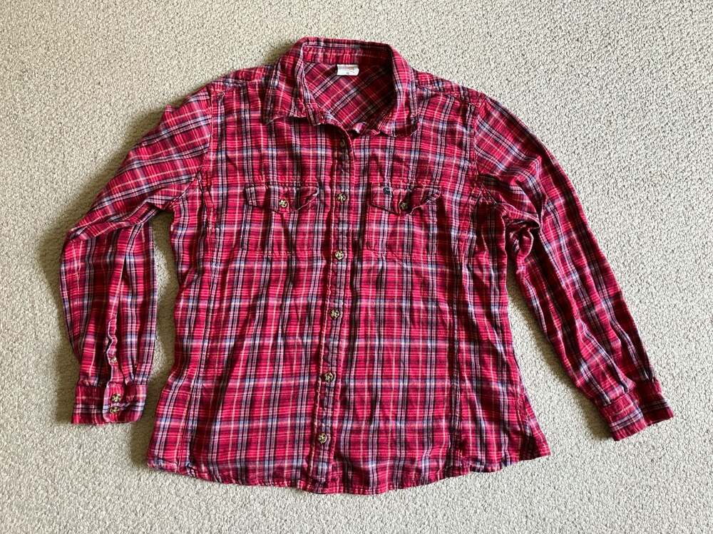 Carhartt For Women Red Plaid Flannel Button-Up Shirt, Size XL (16/18)